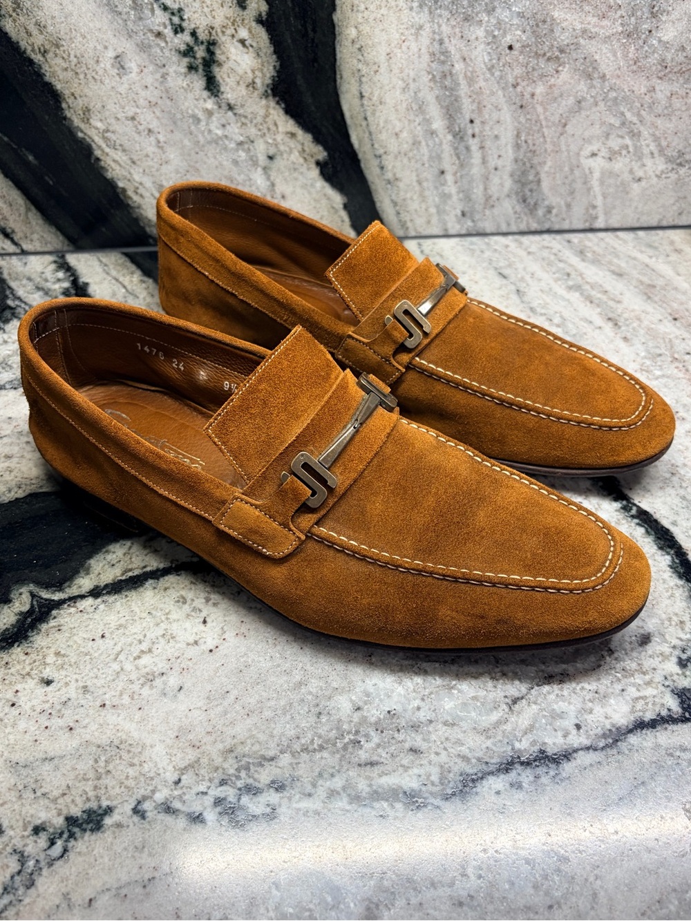 Santoni Tobacco Suede Horsebit Loafers Made Italy Mens UK 9.5 Luxury